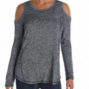 Aqua Cashmere Marled Gray Cold Shoulder Sweater